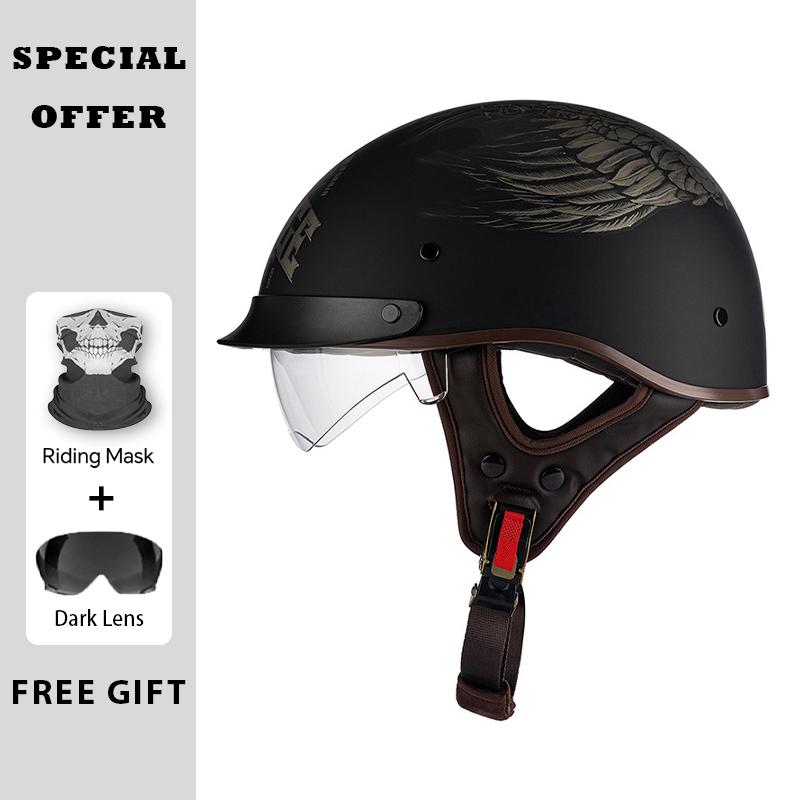 Men Women Universal Motorcycle Helmets with Lens Retro Half Face Helmet ABS Shell Capacete De Moto DOT Approved Moto Equipment