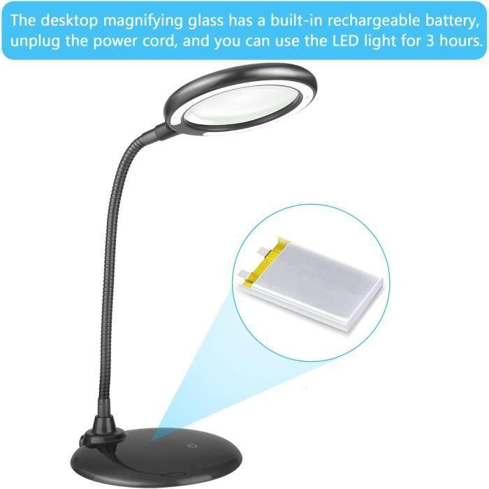 Magnifying Lamp - Raweao - 5X - Rechargeable - Black - 2000 mAh
