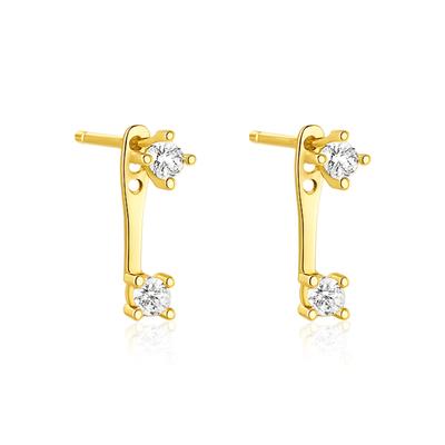 Minimal Double Stone Bar Stud Earrings - 925 Sterling Silver Yellow Plated