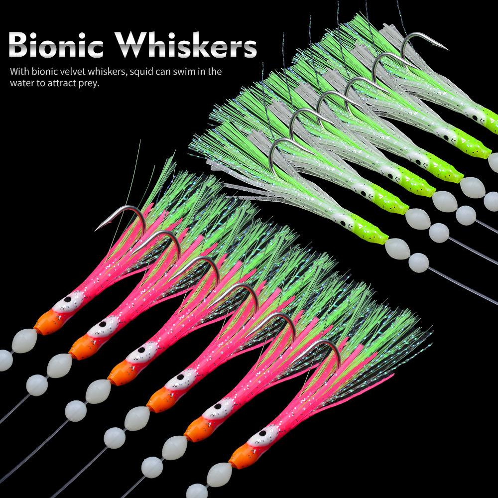 6 szt./zestaw 3/0#4/0# Luminous Cluster Miękka Przynęta Węgorz Przypony Haczyki Sznurowe Przynęta Ryby Saury Kałamarnica Makrela Ostrobok Sprzęt do Wędkarstwa Morskiego