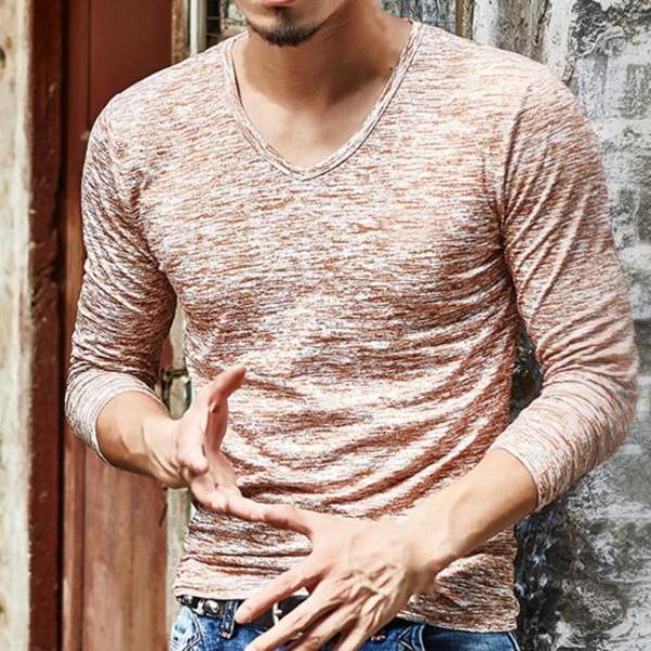 

Spring and Autumn V-neck 3D Camouflage Printed Top Fashionable Casual Long Sleeved Men s T-shirts M