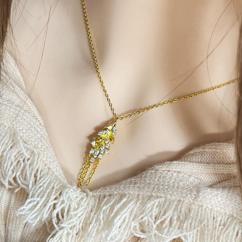 Necklace Women's Four Leaf Clover Leaf Tassel New Chinese Fulu Rotating Gourd Light Luxury Personality Versatile Fashion Clavicle Chain