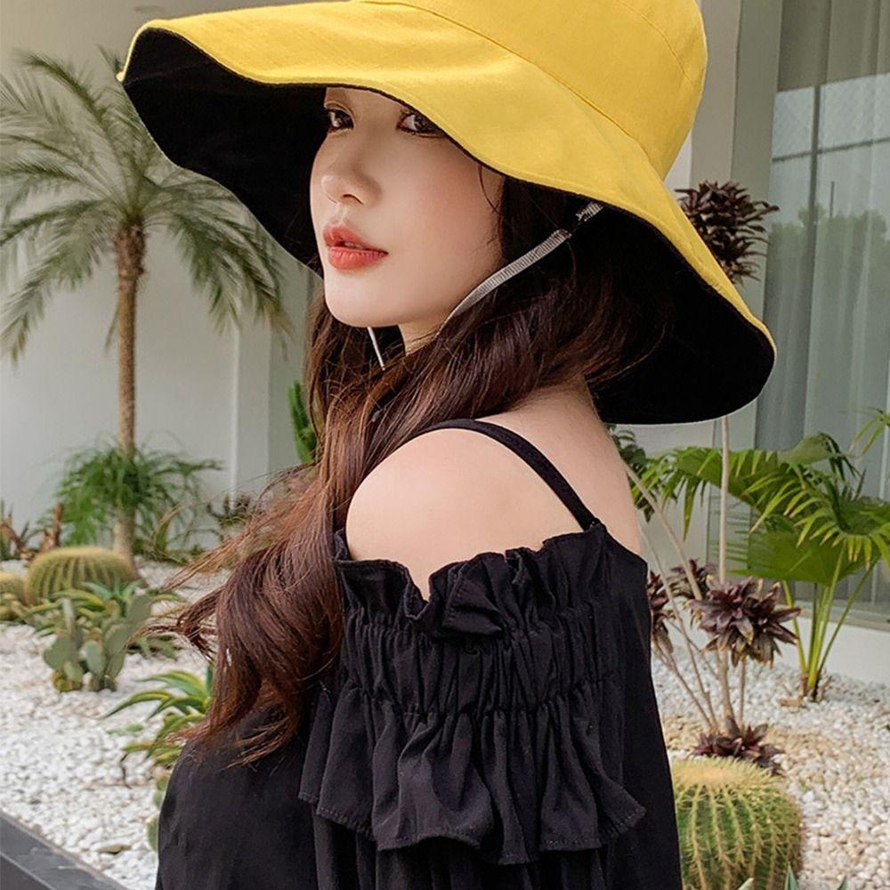 Cotton Daisy Bucket Hat Double-sided Beach Sun Cap Fashion Panama Hat  Woman