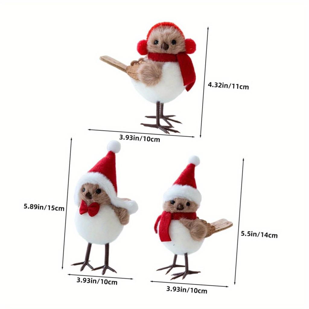 1/3pcs Different Cute Winter Bird Ornaments with Santa Hats Realistic Soft Fabric Decorations,easily Create a Festive Atmosphere