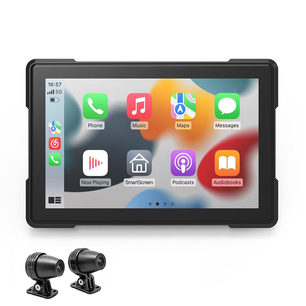 

5-дюймовый видеорегистратор для контроля давления в шинах Беспроводная автомобильная видеокамера Android Auto для мотоциклов Совместимость с Bluetooth, WiFi, водонепроницаемый