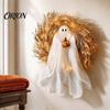 Weather Resistant Festive Decor 68cm Halloween Glowing Ghost Wreath Door Hanger, Light Up Spooky Lighted Pumpkin Garland for with Pumpkin, Home
