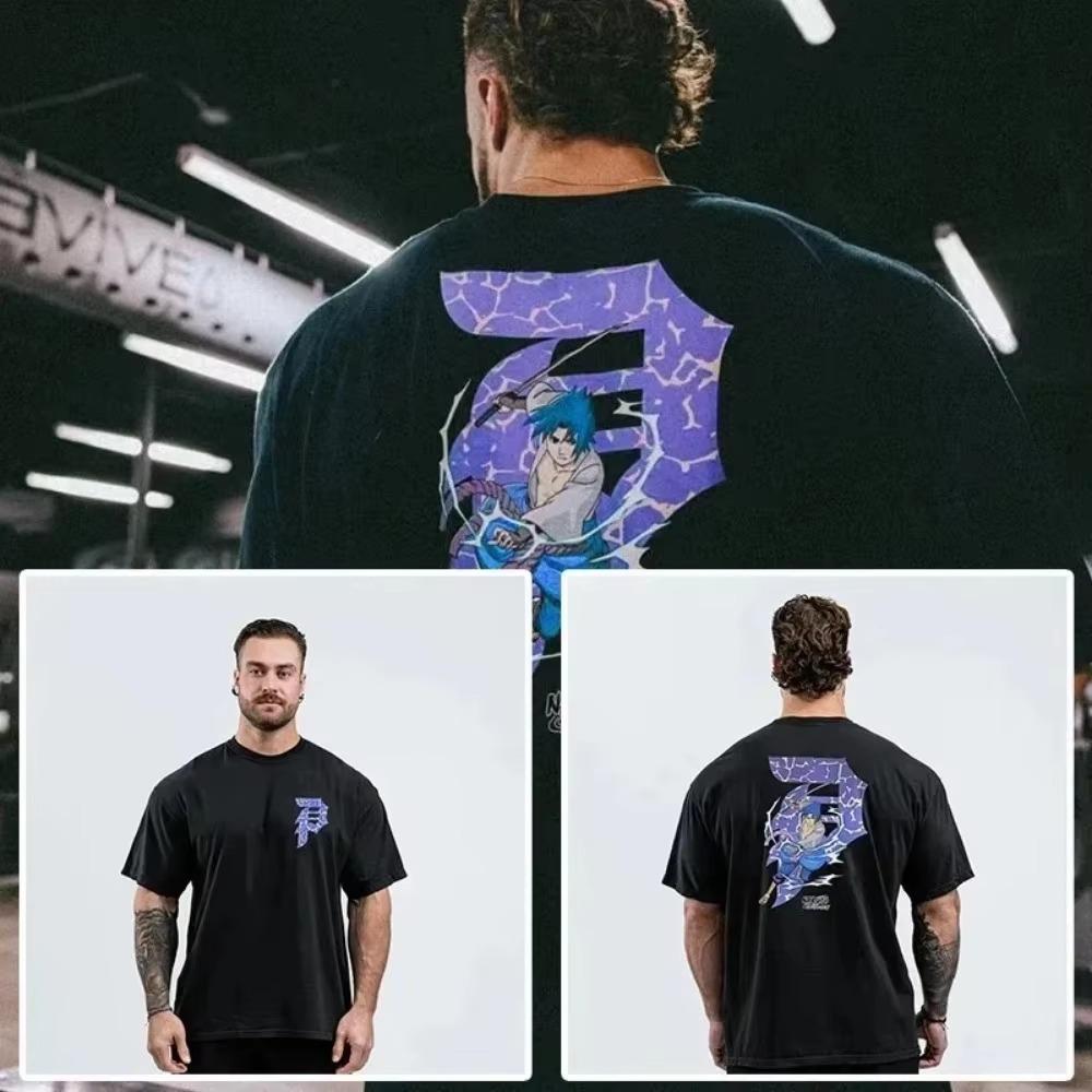 2024 Gym Fitness T-shirt Loose Oversized Cotton Men Short Sleeves Bodybuilding Sports Tees Summer Training Workout Jogging Tops