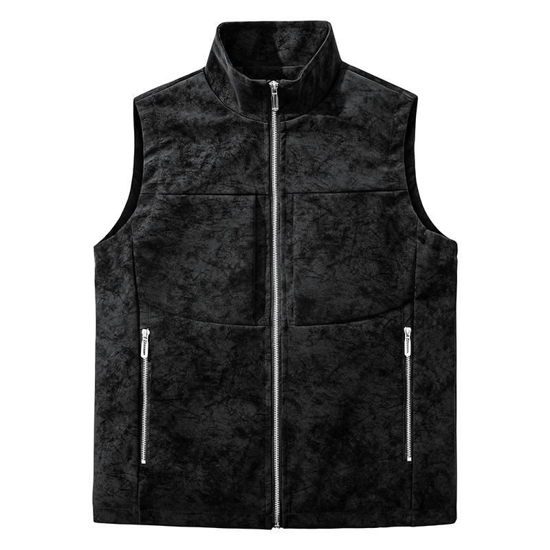 Comfortable Leather Jacket For Autumn And Winter Sleeveless Top, Windproof And Rainproof, Simple And Wear-resistant Stand Up Collar Vest