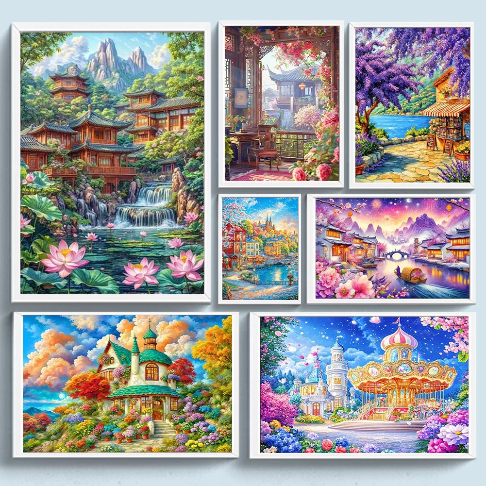 Full Embroidery Eco-cotton Thread 11CT Printed Scenery Cross Stitch Kit Art