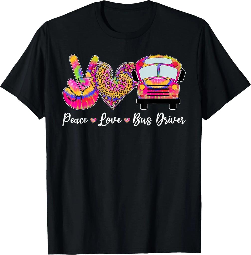 Tie Dye Leopard Heart Peace Love Back To School Bus Driver Gift Unisex T-Shirt