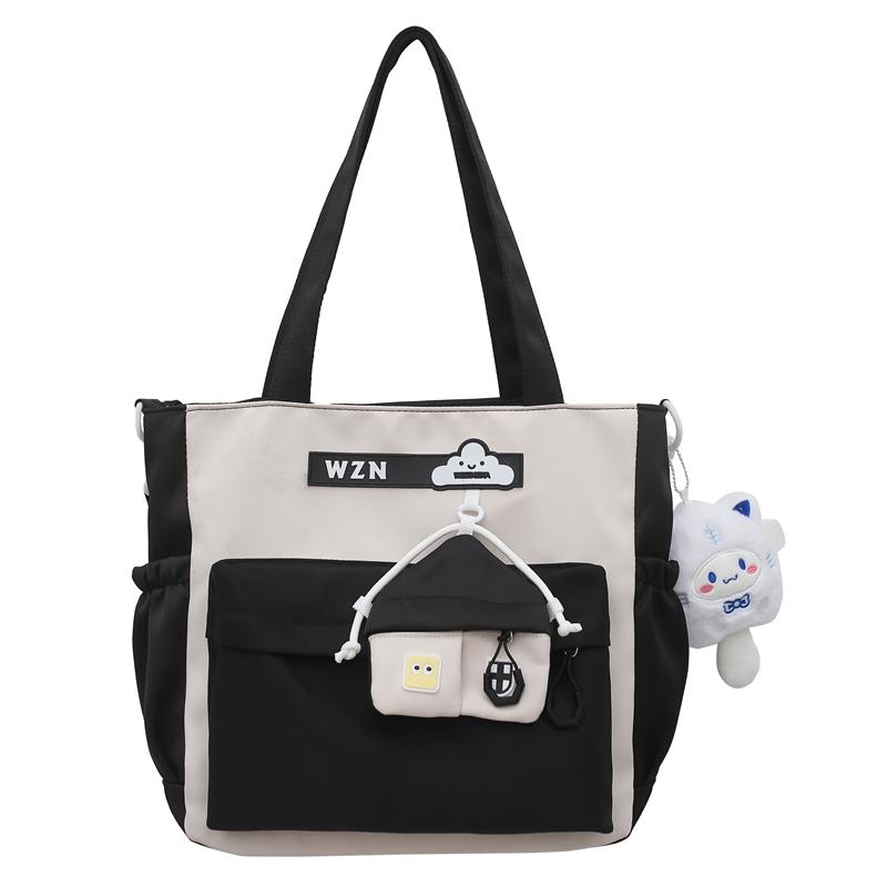 Student Handbag Women Color Block Crossbody Bag Large Capacity Classes Book Shoulder Bag with Coin Purse