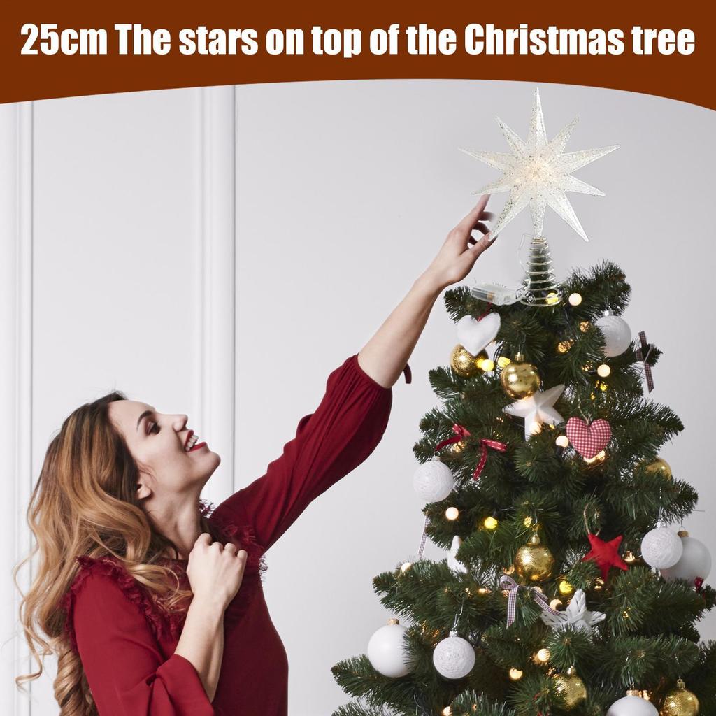 Lighted Christmas Star Tree Topper Winter Holiday Treetop Decorations Christmas Tree Top Ornaments Star For Office Indoor Home