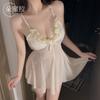 Domila Lace Milk Fishing Series Deep V Perspective Nightdress 6213 Erotic Underwear Sexy Naked Back Hip Pants F055