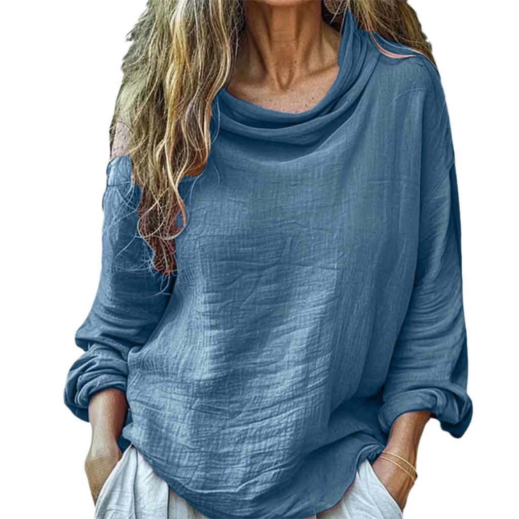 Women's Casual Loose Fashion Long Sleeved Solid Color Pile Pile Collar Fold Top
