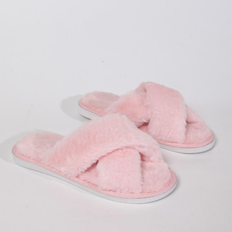 Fall 2025 New Cross-strap Flat Cotton Slippers Women's Plus Size Casual Home Indoor Wool Slippers