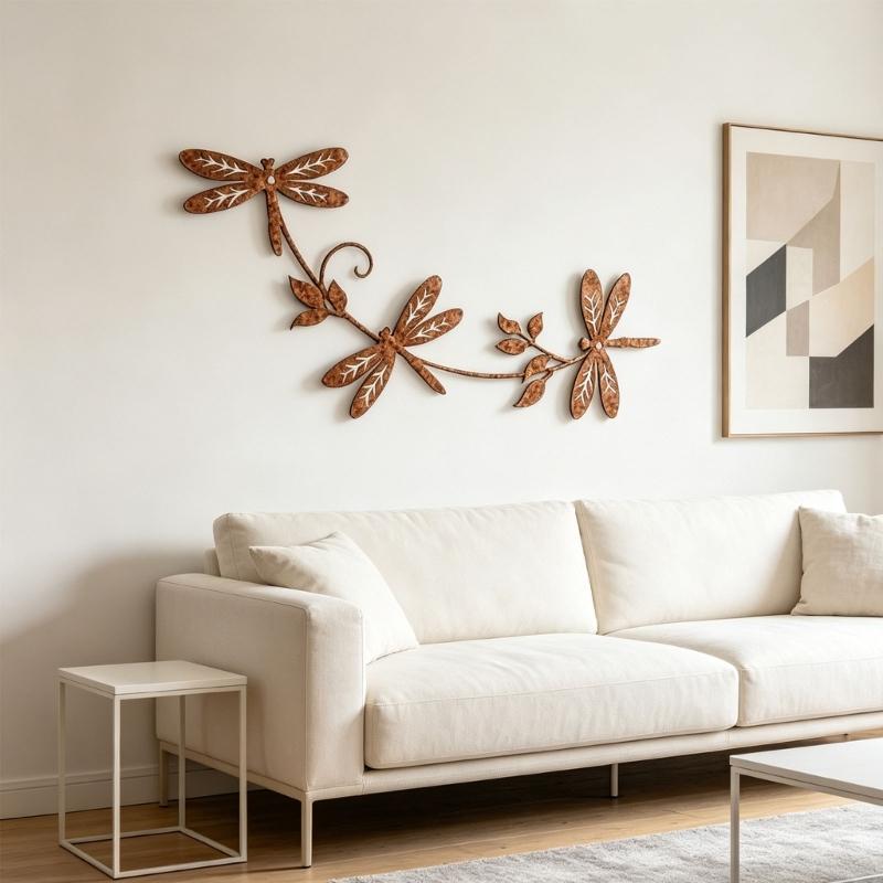 3D Metal Dragonflies Wall Art Hanging Decoration Wrought Iron Wall Hanging Sculpture Garden Homes Party Decoration