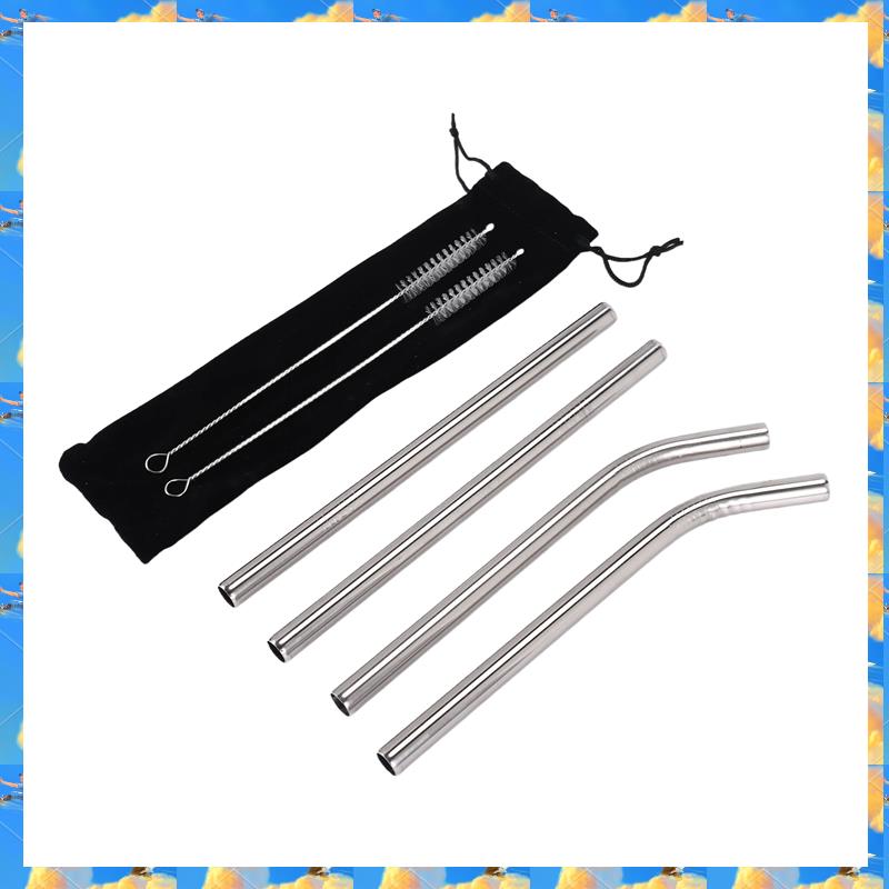 FTS 4Pcs Silver 12Mm Reusable Metal Straws With 2 Brush 304 Stainless Steel Straws Set Bar Drinking Bent Straw Large Caliber