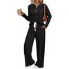 Women's 2 Piece Lounge Outfits Casual Long Sleeve Top Wide Leg Pants Pajamas Set Ribbed Sweater Sleepwear