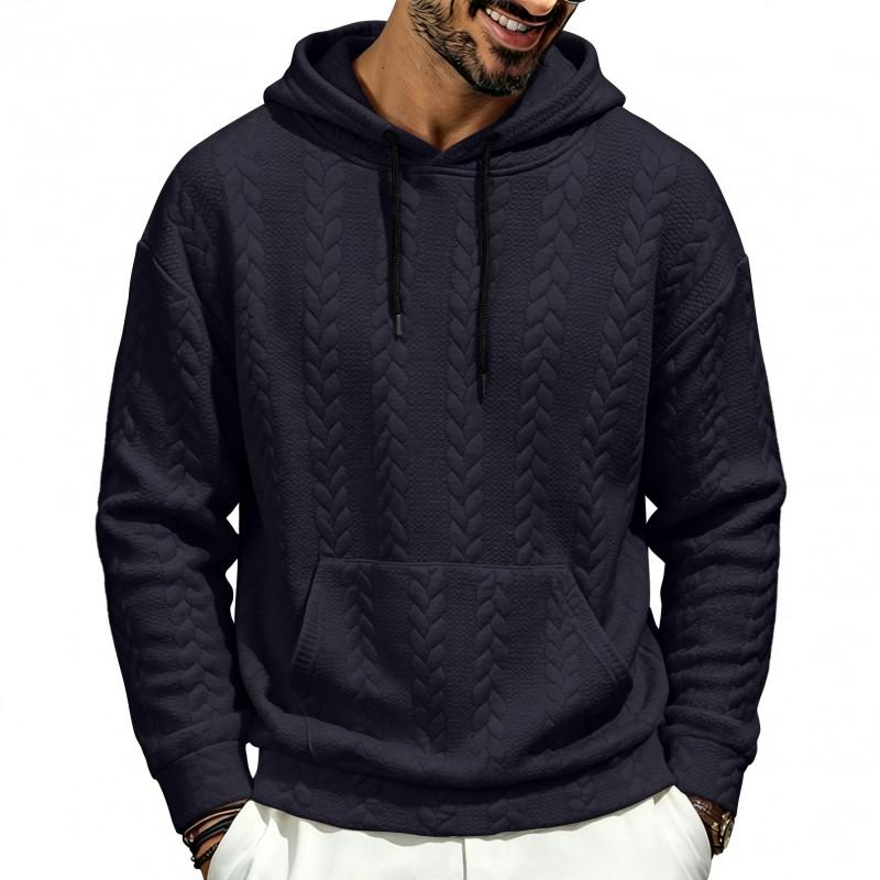 Mens Hooded Casual Sweatshirt With Jacquard Lightweight Cotton Blend Long Sleeve