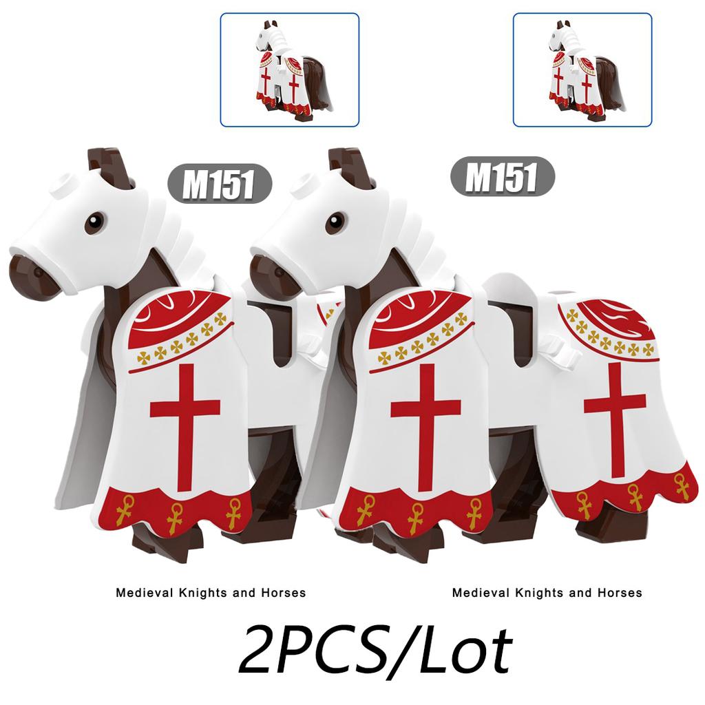 MOC Medeival Knights Horse Building Blocks Crow Wolf Warhorse Eagle Lion Green Dragon Warrior Bricks Toys Kids Gift