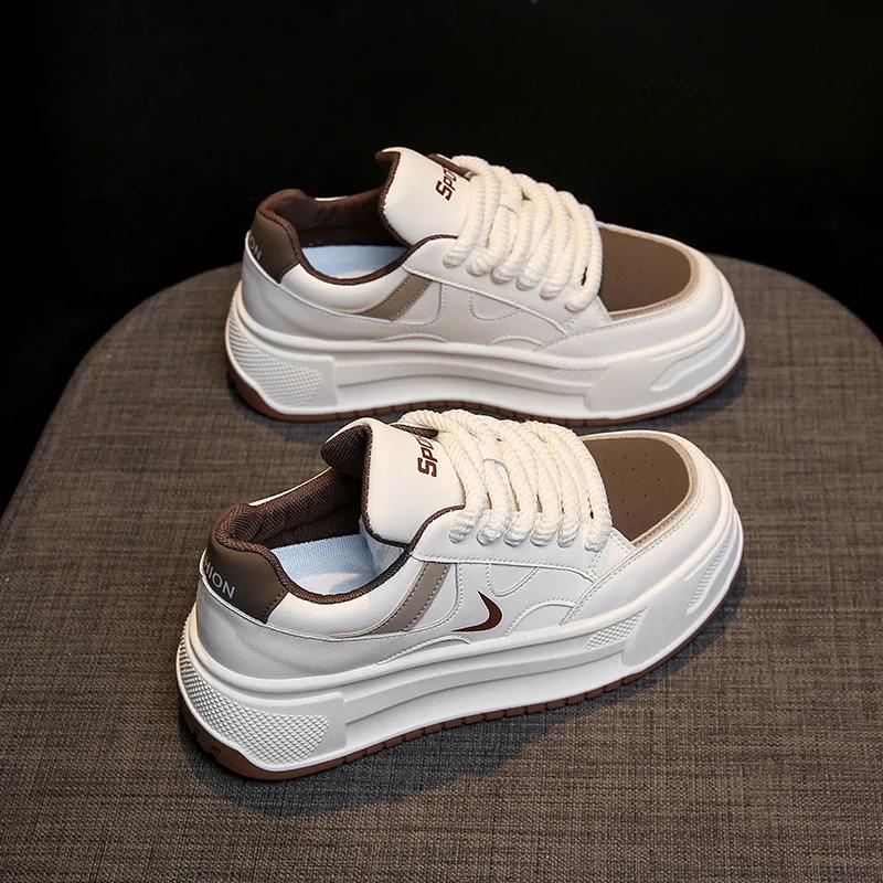 Fashion Women's Board Shoes Thick Soled Height Increasing Waterproof Sneaker Casual Versatile Vintage Lace-Up Running Sports 2025