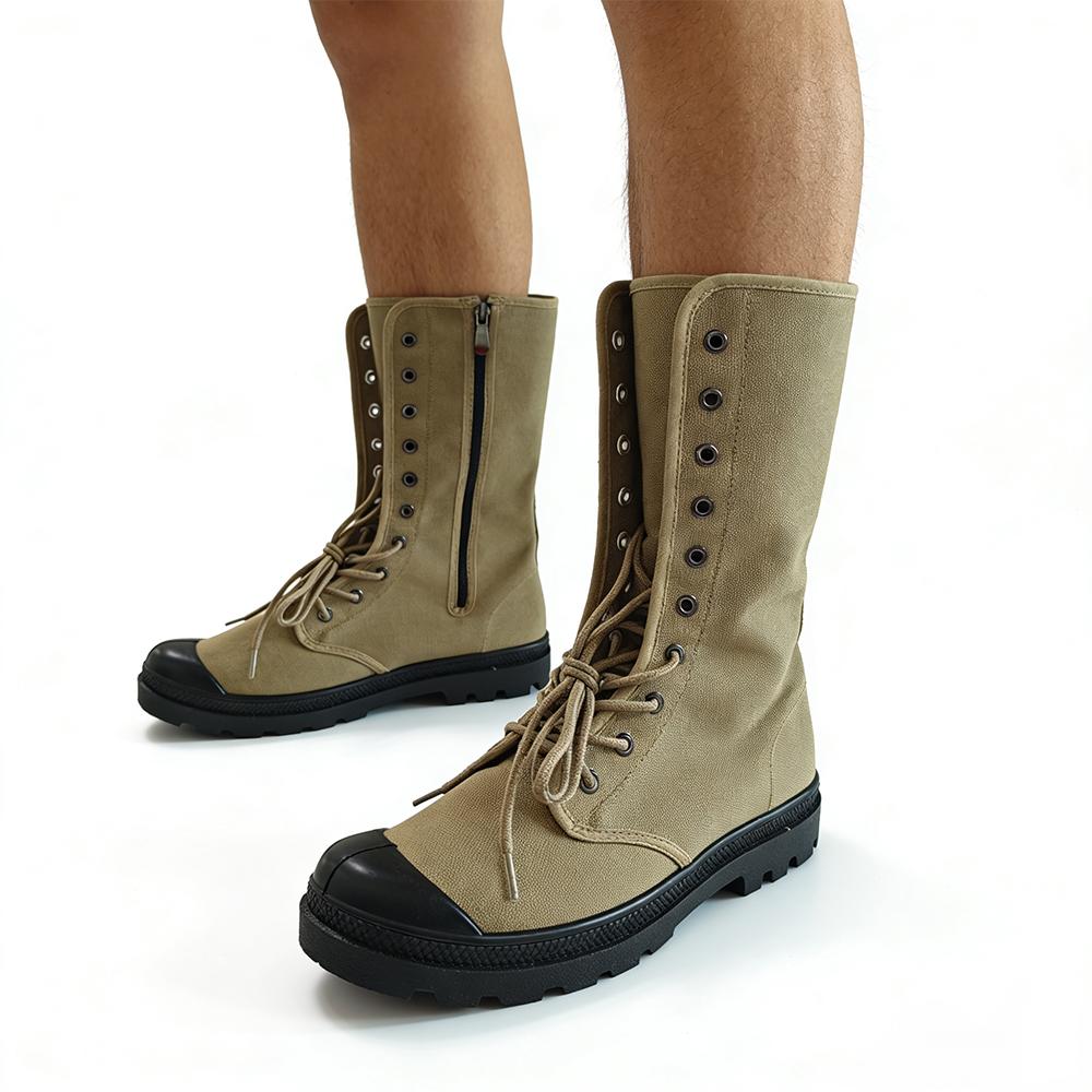 Herren Segeltuchstiefel Militärstil Hohe Wüstenstiefel Seitenreißverschluss Outdoor Wanderschuhe Atmungsaktiv Rutschfest