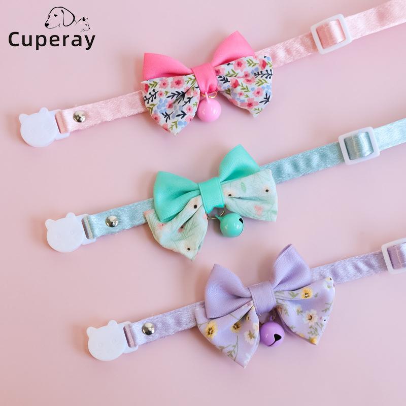 Classic Bow Pet Collar, Cat Dog Collar Macaron Bell Safety Buckle Gradient Floral Bow Adjustable Knot Cat Collars for Kitten and Puppies