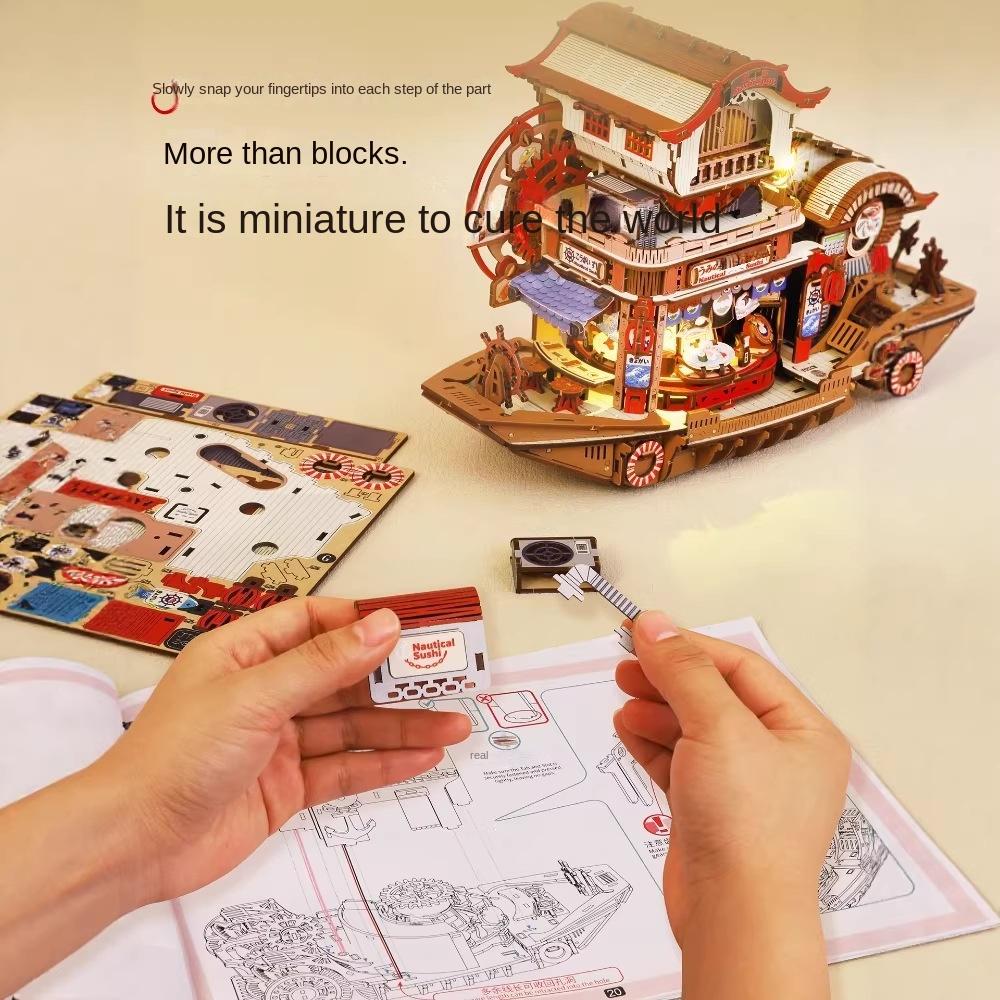 DIY Segel-Sushi-Laden Mechanisches Montage-Modell Große Handgefertigte Bauhütte Lernspielzeug Geschenk für Mädchen Geburtstag