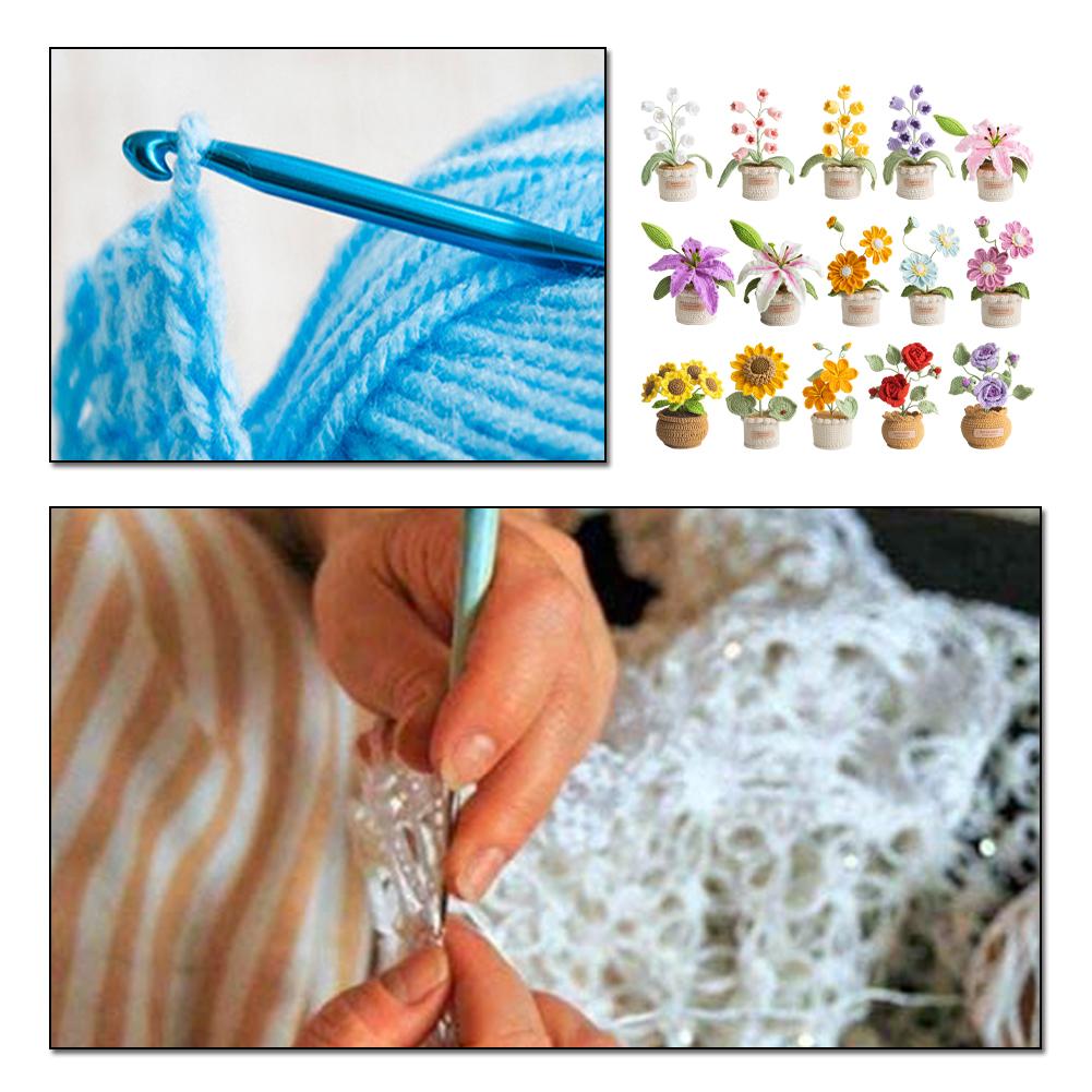 Knitted Flowers Decorations Decorative Crochet Flowers Potted Plants DIY Knitted Artificial Flowers for Party Favors