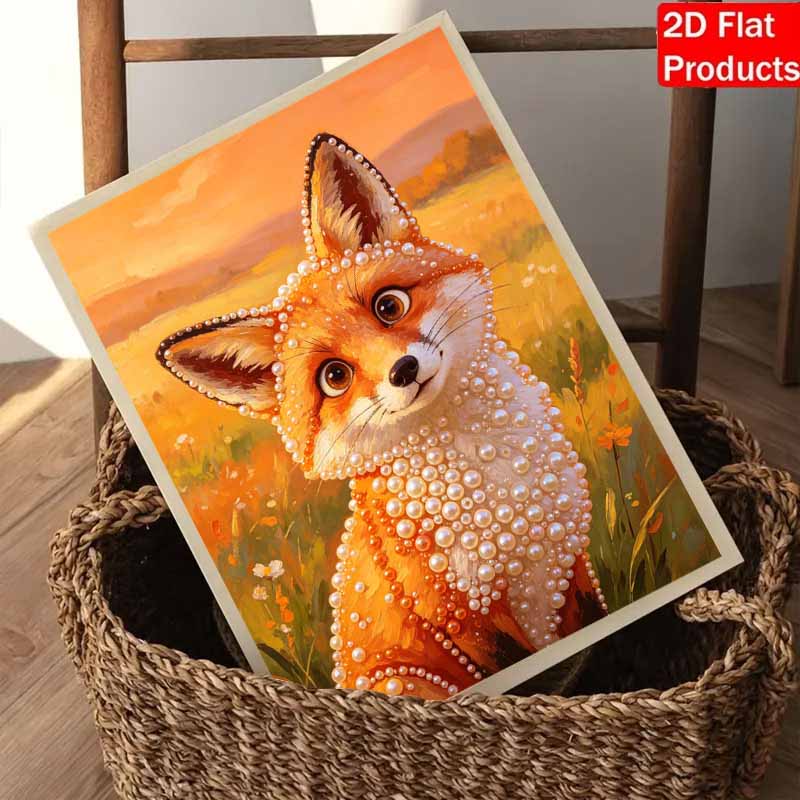 Beautiful Framed Pearl Painting Kit Cute Fox Portrait Design DIY 3D Bead Art Canvas Creative Wall Decor Gift for Adults Home Art Work