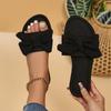 Summer New Bow One-word Solid Color Round Head Fashion Women's Large-size Bottom Slippers