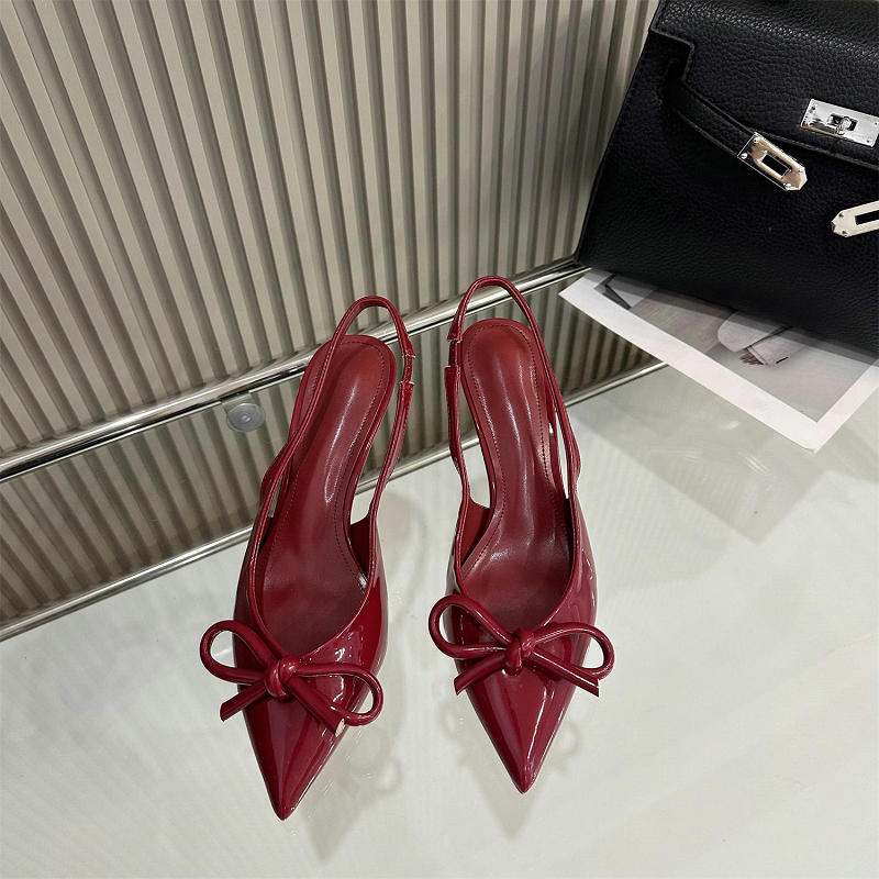 Fashion Baotou Sandals 2025 Spring And Autumn New Pointy Bow Temperament High Heels Socialite Fashion After Empty Shoes Women