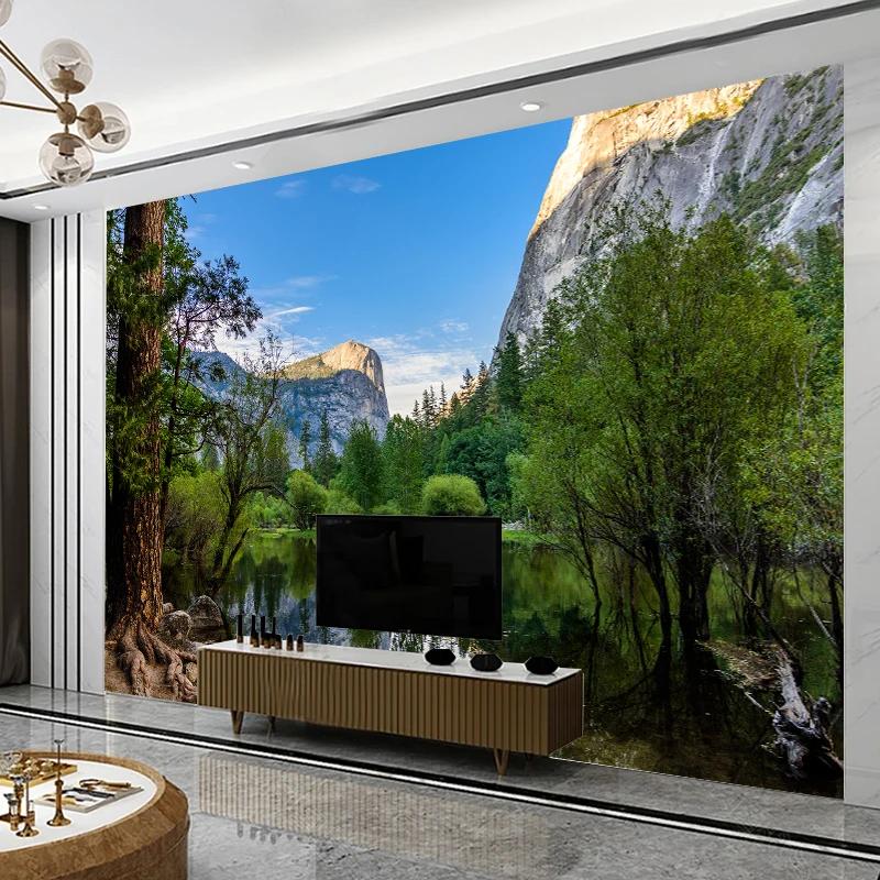 Natural Scenery 3D Wall Mural Forest and Lake Wallpaper for Living Room TV Background Wallpaper Home Decor Mural