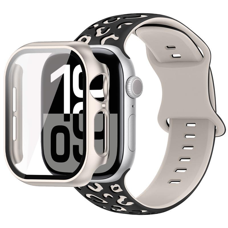 2in1 Case Strap For Apple Watch Band 46mm 44mm 41mm 41mm 40mm 38mm 42mm Watch Glass Case+Silicone Bracelet iwatch Series 11 10 9 8 7 6 5 4 SE3