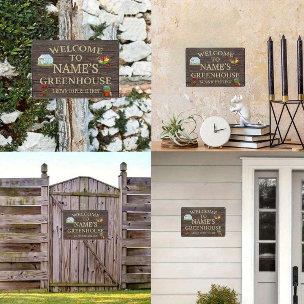 Custom Personalized Welcome Greenhouse Aluminum Sign Rustic Garden Wall Decor