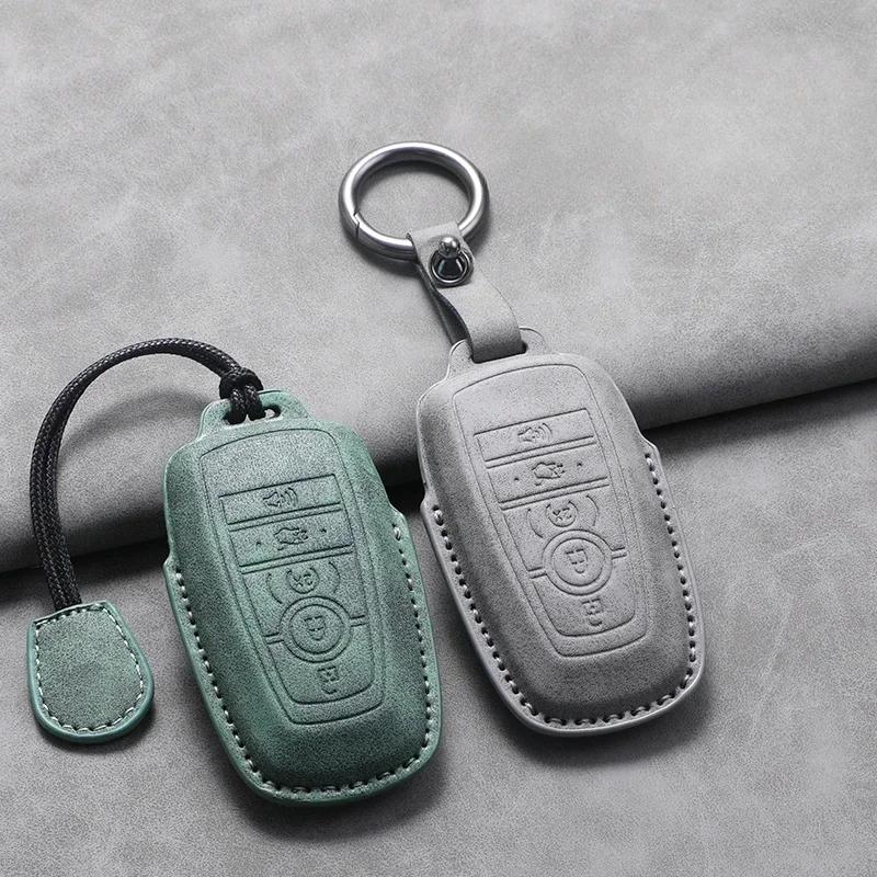4 5 Tasten Leder Auto Schlüsselhülle Abdeckung Für Ford Fusion Mustang Edge Explorer Focus F150 F250 F350 F550 Escape für Lincoln Mondeo
