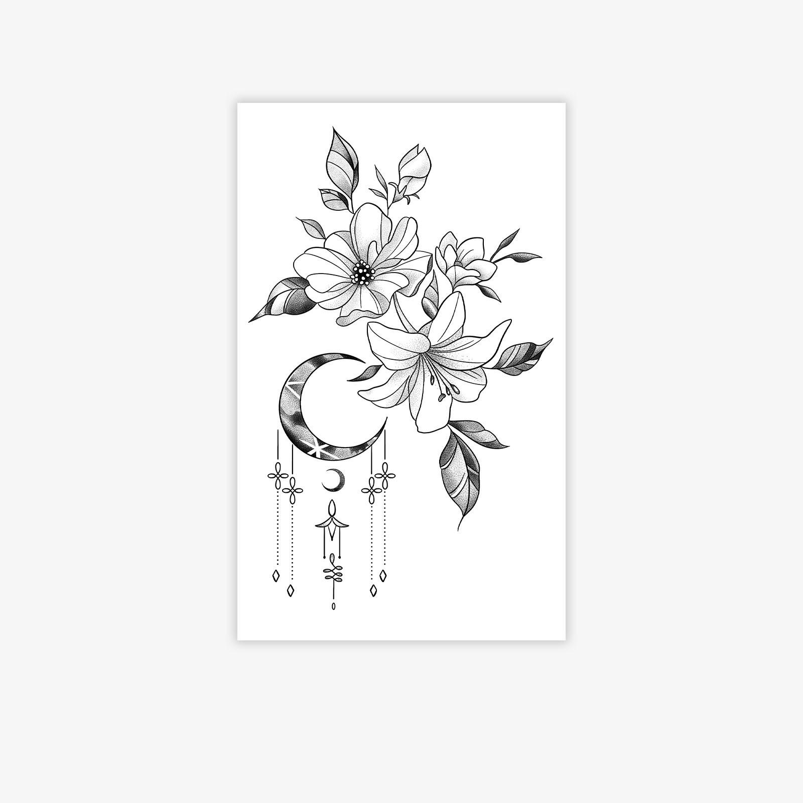 

Flower Moon Dream Catcher Tattoo Sticker, Waterproof And Long-Lasting, Fresh Tattoo On Girls Shoulders And Backs 11*18