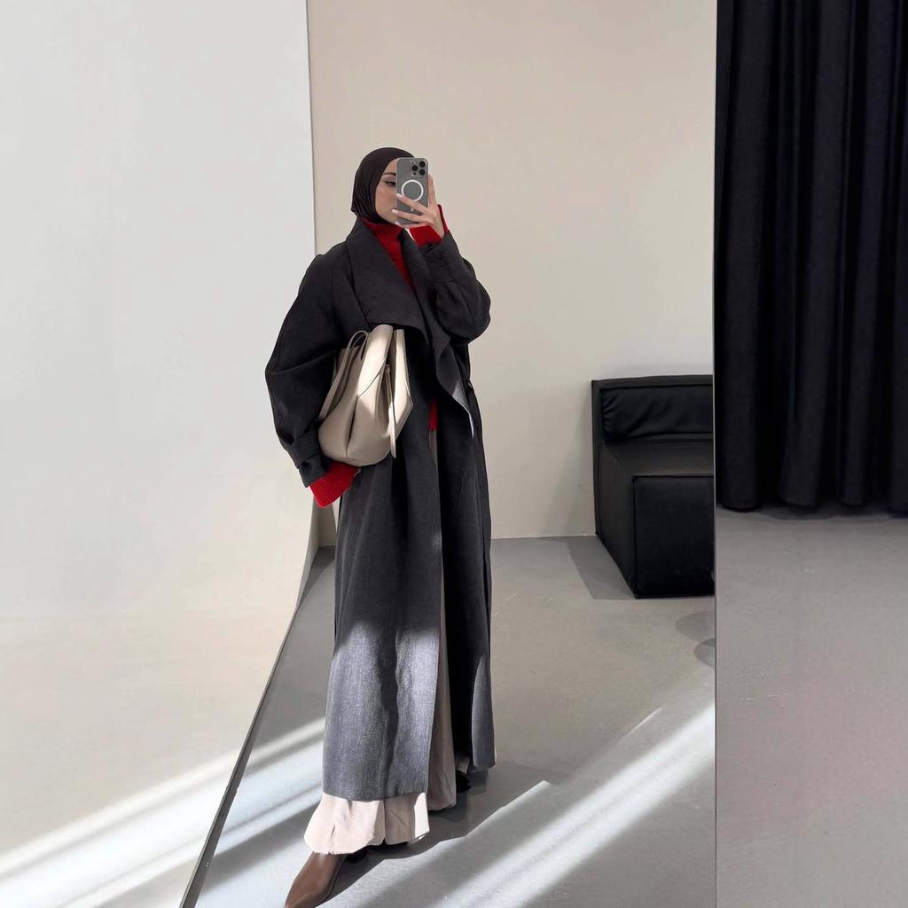 2025 Cross-border European & American Autumn New Cardigan Elegant A-Line Long Skirt Waist-Cinching Large Lapel Lazy Long Trench Coat