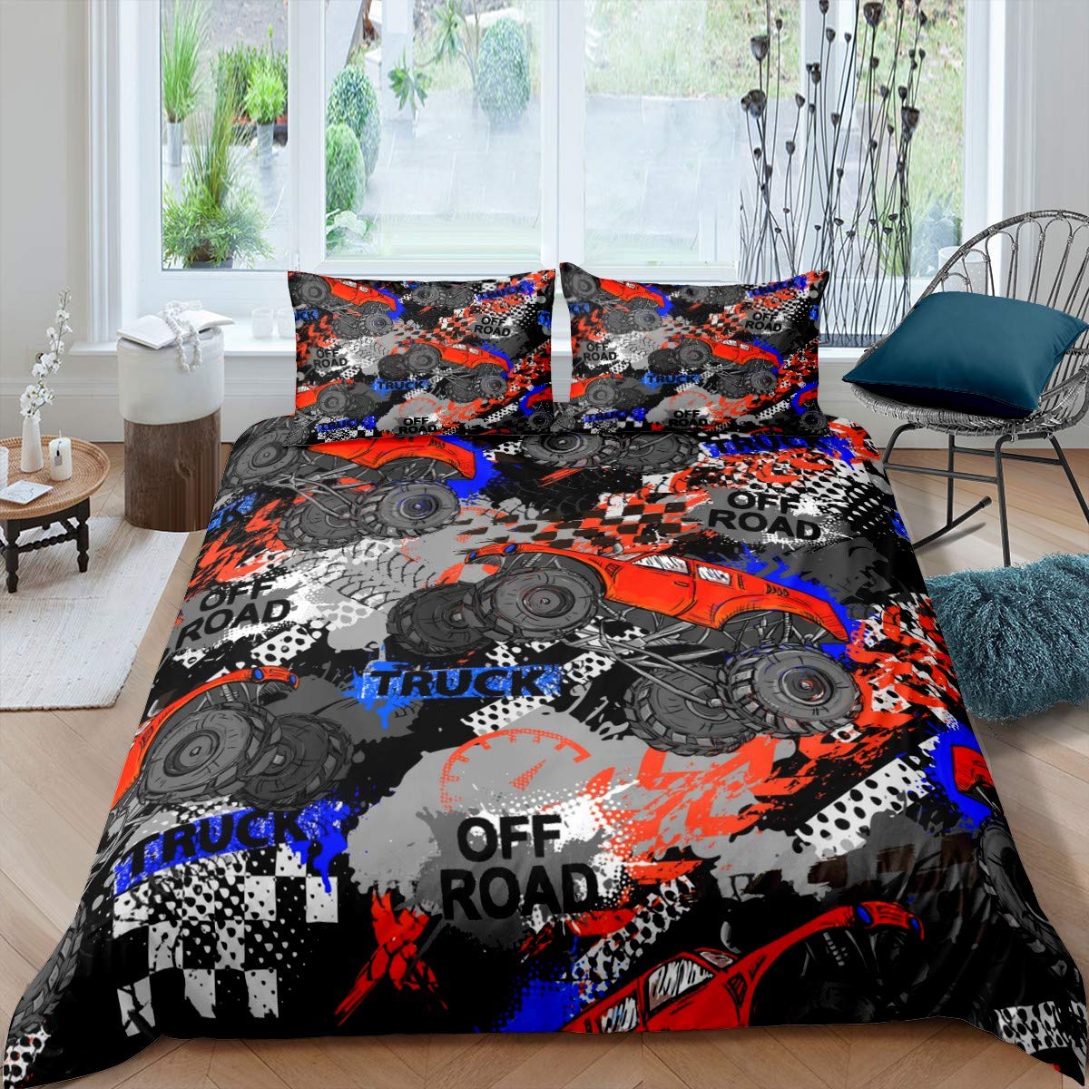 

Детский постельный комплект мультяшный принт багги пододеяльник для детей спортивная тематика чехол для одеяла 3D внедорожник спальня 3 предмета двуспальный размер EU Single(135x200cm)