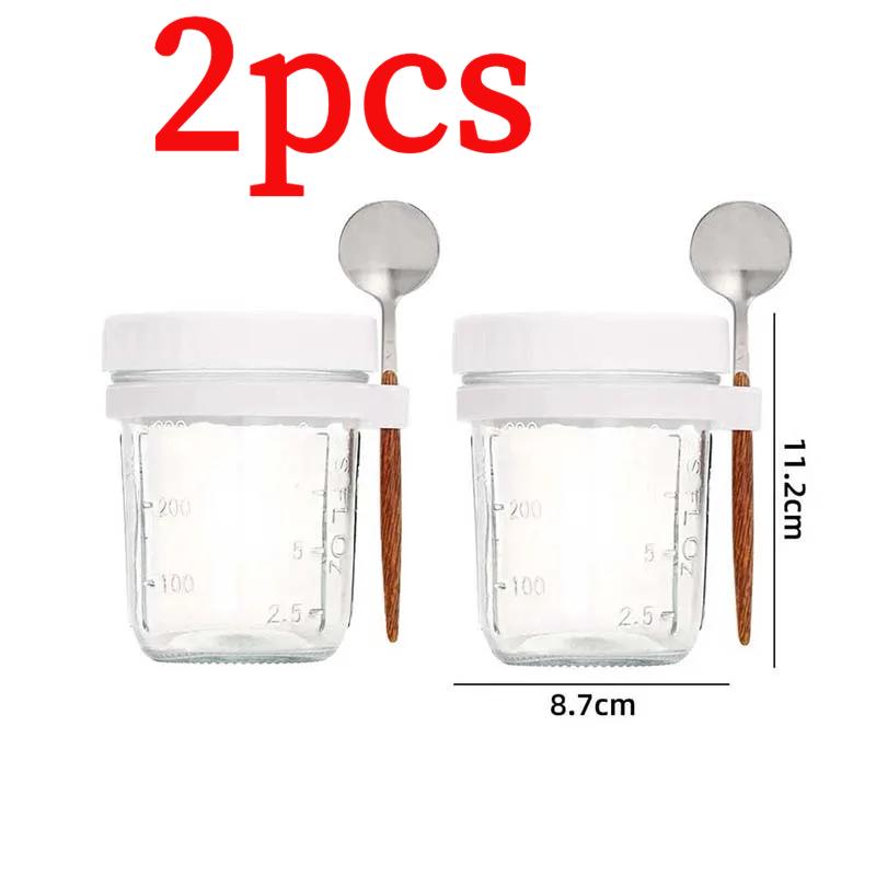 

2PCS Overnight Oats Containers with Lids and Spoon Set Airtight Container with Measurement Marks Reusable Yogurt Cups for Cereal