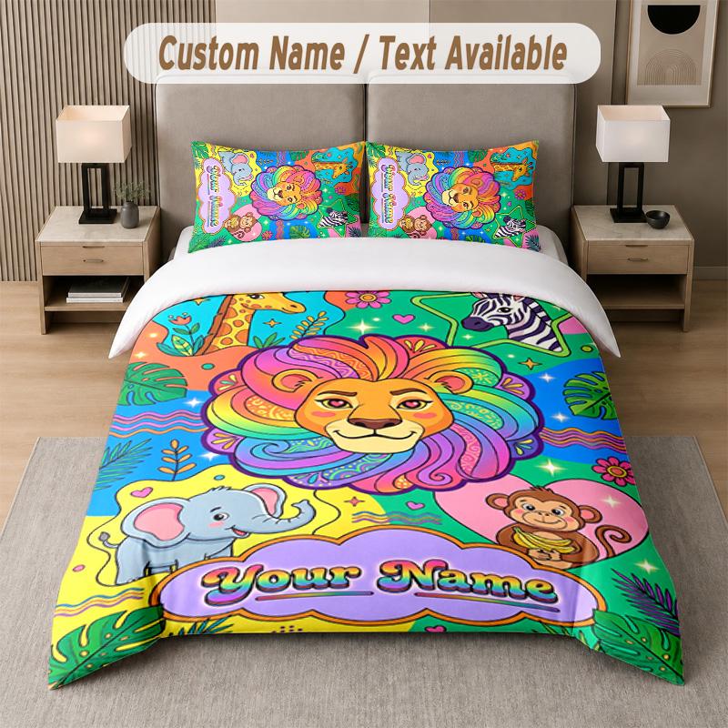 Wildlife Animals Theme Custom Text Or Name 3Pcs Bedding Set 1 Flat Sheet & 2 Pillowcases Personalized Home Bedding