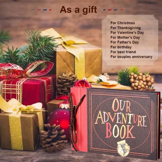 Dobrodružná kniha Scrapbook Ručně vyrobené fotoalbum s kapsou Retro deník DIY Cestovní deník Dárek pro páry Výročí Svatby Narozeniny Vánoce