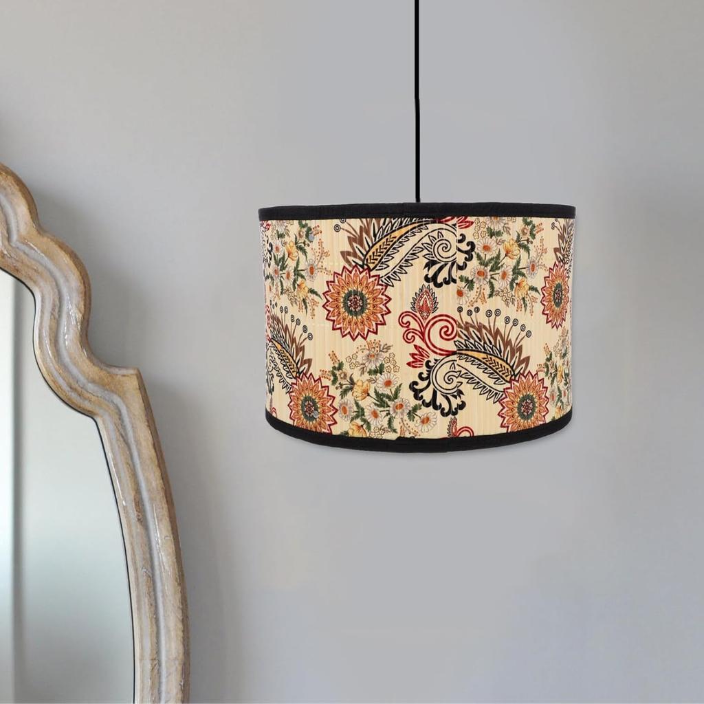 ABOOFAN Bamboo Lamp Shade Flower Pattern Chandelier Lamp Cover Light for Floor Table