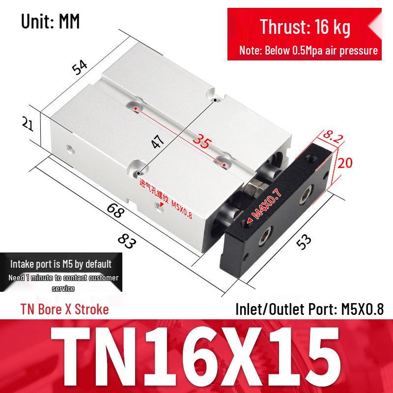 TDA Double-Axis Double-Rod Large Thrust Cylinder - Sizes: 10/16/20/25/32/40/50mm X 20/50/75mm