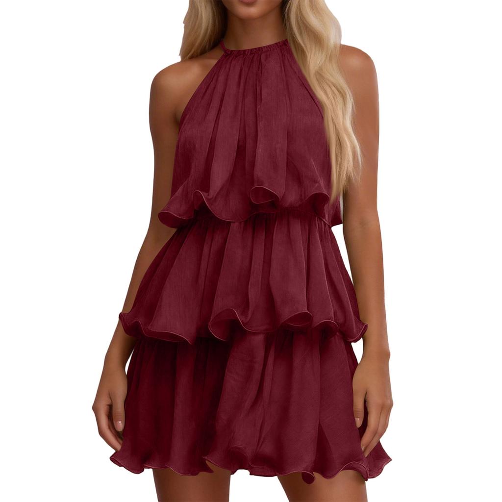 Women's Fashionable Casual Neck Sleeveless Ruffle Dress
