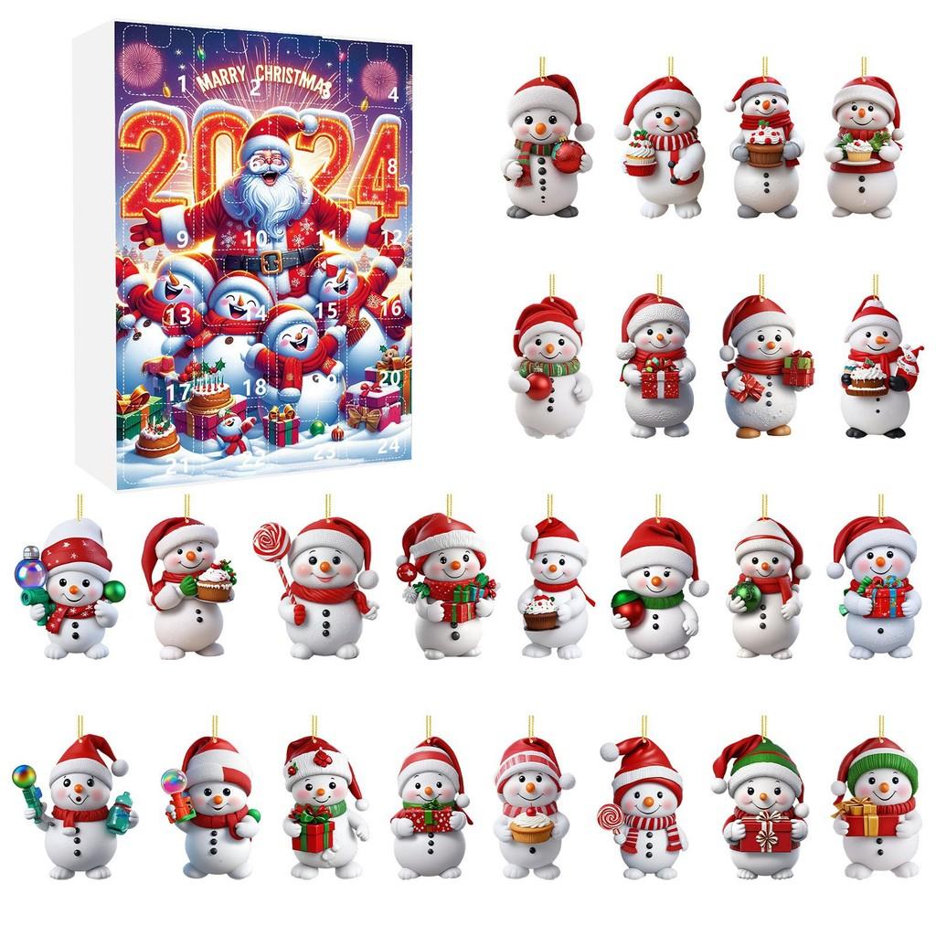 Christmas Calendar Advent Blind Box Toy Cute Snowman Decorative Pendant Acrylic