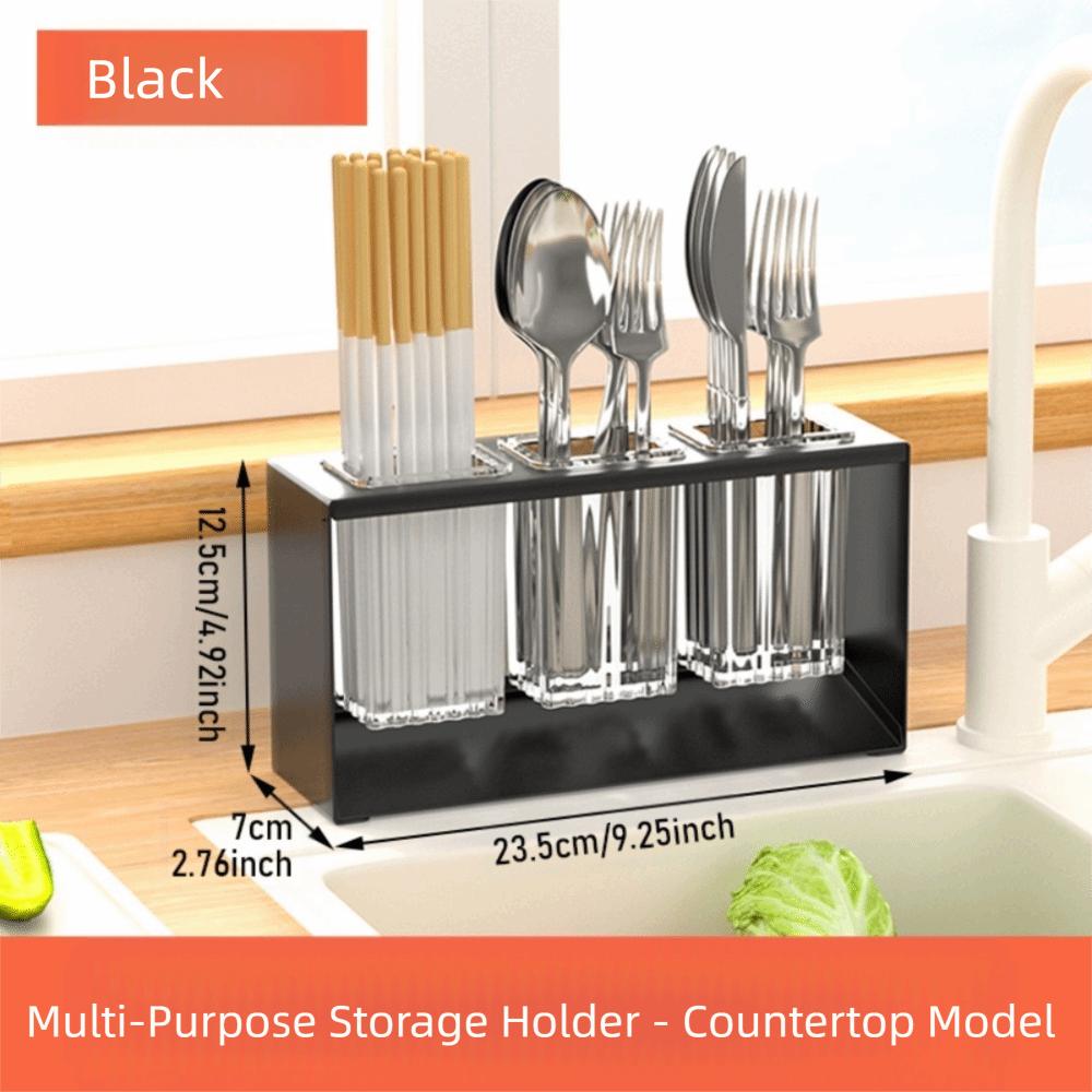 

with Drainage Kitchen Utensil Holder Carbon Steel Multifunction Cutlery Storage Rack Transparent Cutlery Storage Container чорний