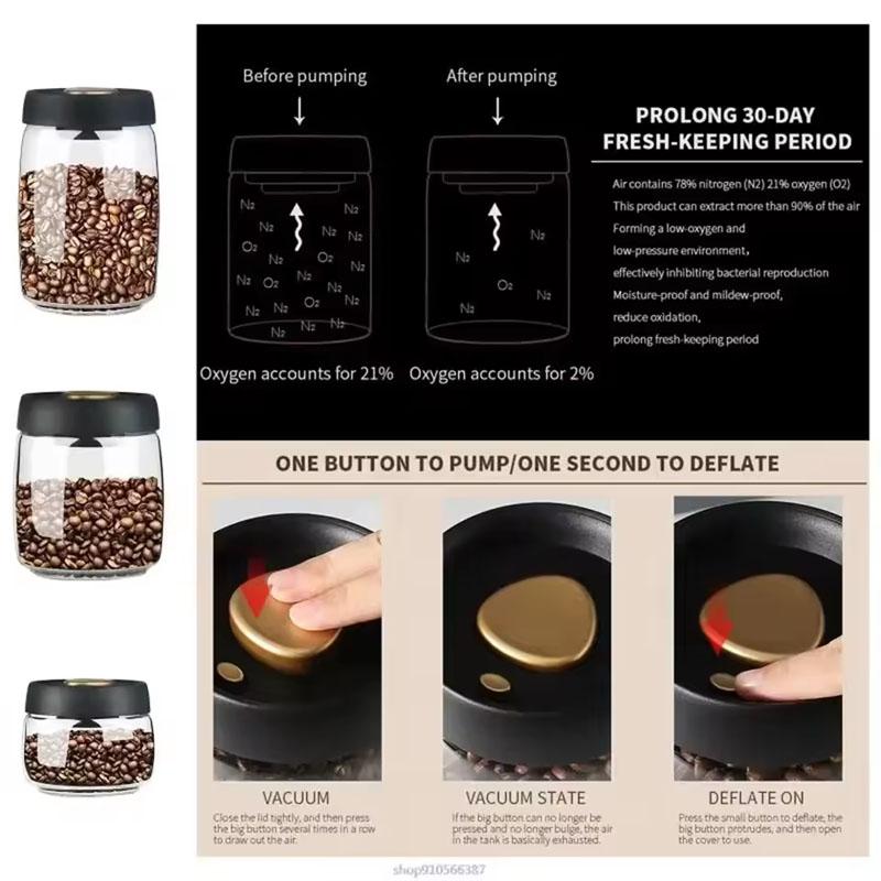 Coffee Bean Storage Kitchen Mini Glass Bottles Manual Vacuum Pumping Moisture-proof Transparent Vacuum Seal Container Jars Home