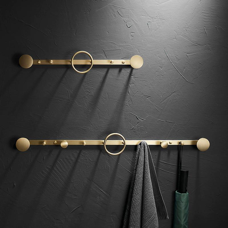 Brushed Gold Towel Hanger Brass Robe Hooks Clothes Hat Hook  Row Robe Hook Bathroom Brass Bath Hardware Set Kitchen Hanger