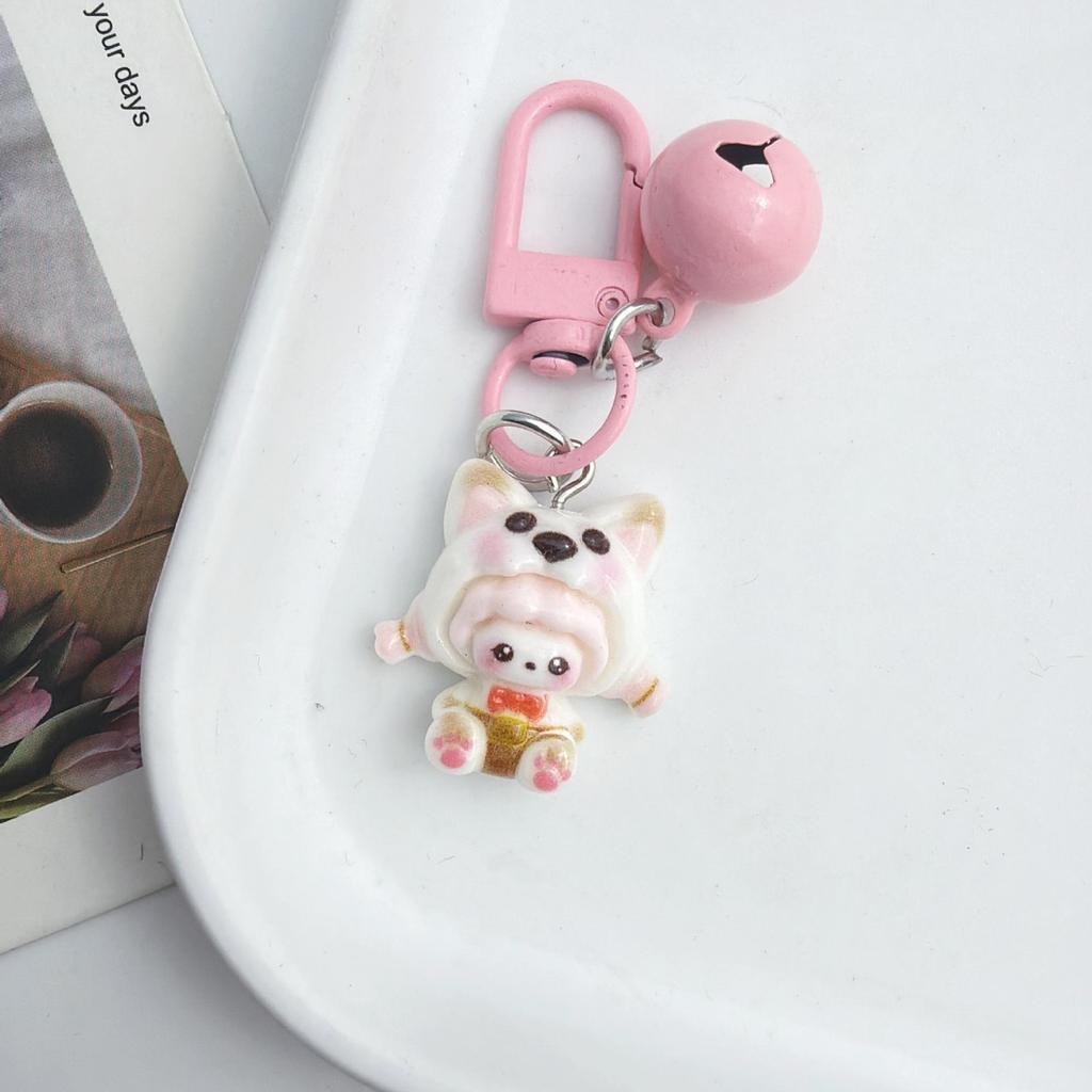 Cute Cartoon Girl Resin Keychain Pendant - Heart Backpack Charm, Holiday Gift for Students & Couples